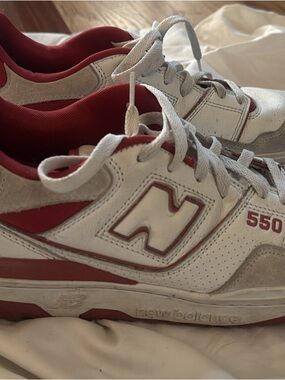 New Balance 550 White and Red Retro Leather Sneakers